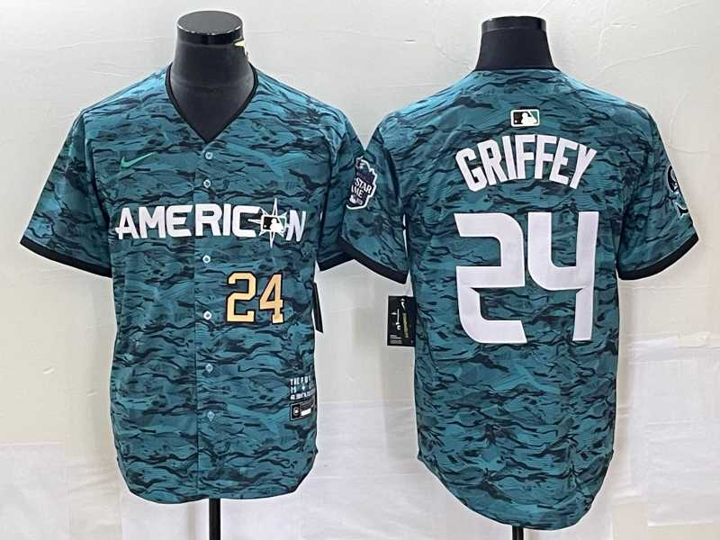 Men's Seattle Mariners #24 Ken Griffey Number Teal 2023 All Star Cool Base Stitched Jersey